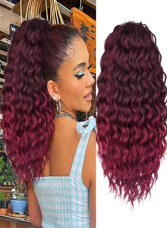 KooKaStyle Curly Ponytail Extension Fluffy Drawstring Ponytail Hair Extensions for Women Long Kinky Curly Wavy Pony Tail Extension Synthetic Hairpiece for Daily Use(18 Inch,Black Mixed Burgundy) - Image 1